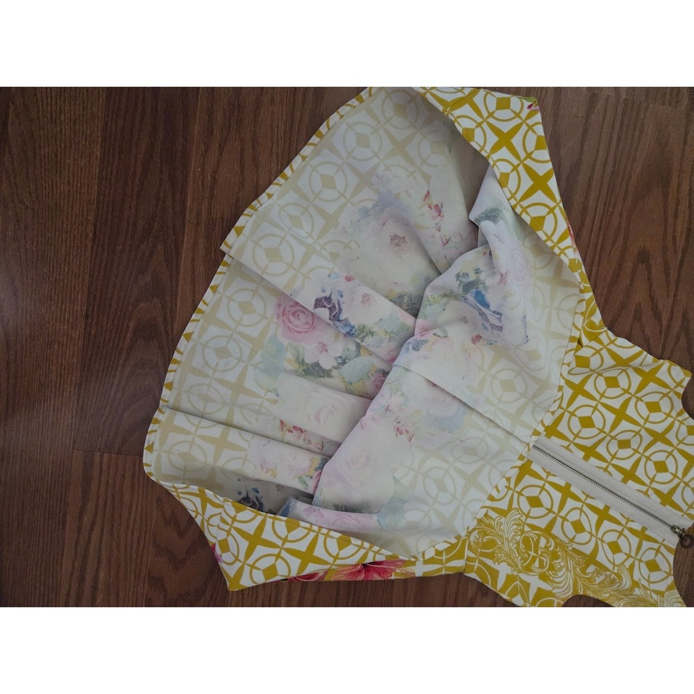 Girls Yellow Geometric Floral Sleeveless Pleated Fit and Flare Party Dress - Picture 6 of 8